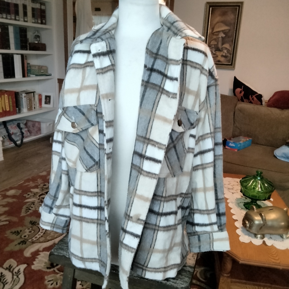 Zara Cozy Wool Blend Plaid Shacket Jacket Size L